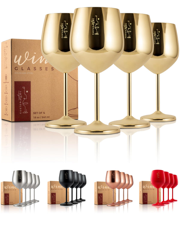 Gusto Nostro Stainless Steel Shatterproof Wine Glass Set - 4 Pack